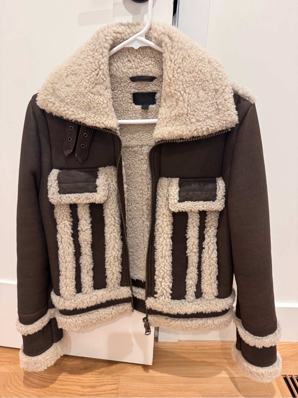 Intermix Leather and Sherpa Aviator Jacket
